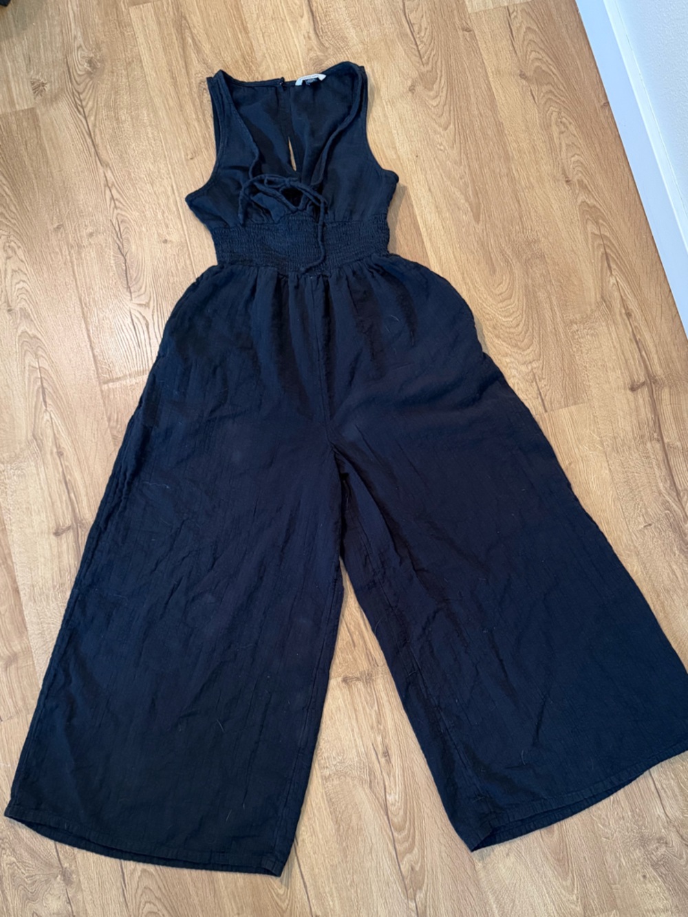 Abercrombie & Fitch Black Smocked-Waist Wide-Leg Jumpsuit